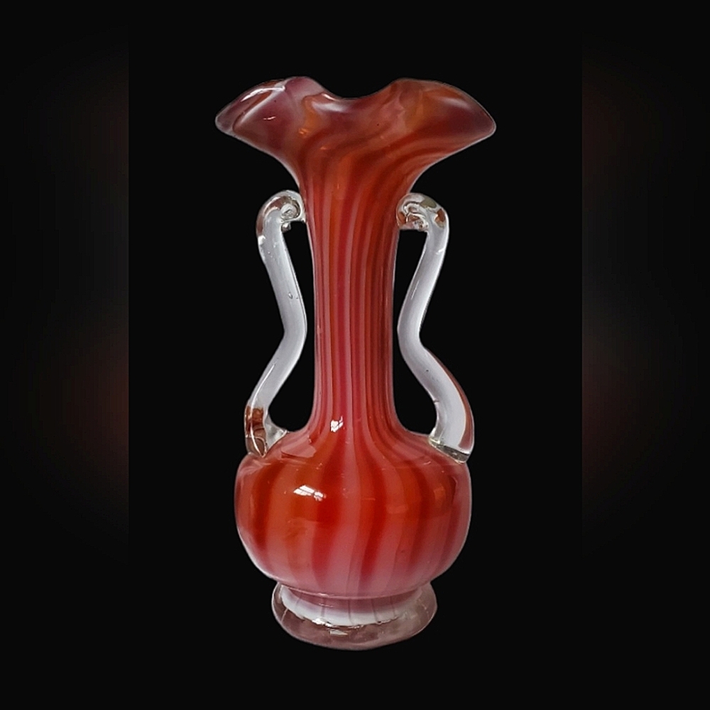 Vintage Orange Swirl Art Glass Vase